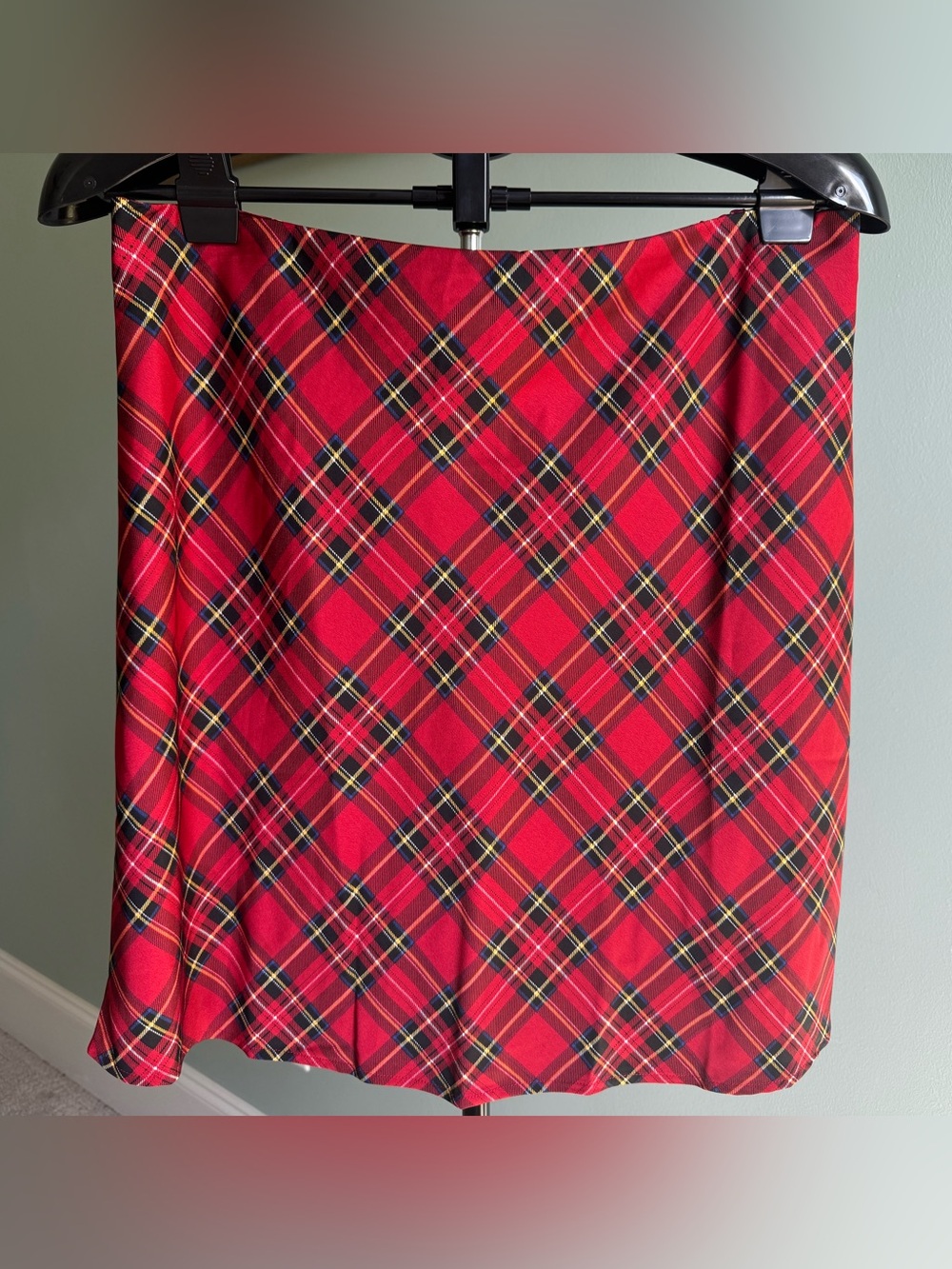 J.Crew Factory Tartan Mini Bias Slip Skirt Red Plaid Holiday Festive Size Large